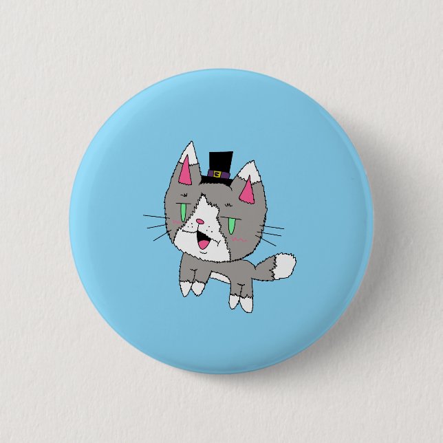 Einfache Katze mit Hut-Taste  Button (Vorderseite)