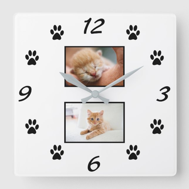 Einfache Katzenauflage Druck Begleiter 2 FotoColla Quadratische Wanduhr (Vorderseite)
