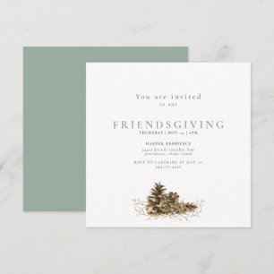 Einfache Kiefernzapfen-Sage-Friendsgiving-Einladun Einladung