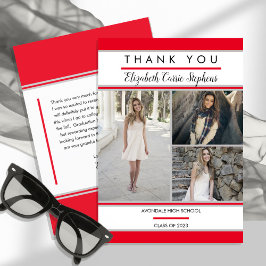 Einfache Klasse Drei Foto Rot | Weißer Abschluss Dankeskarte