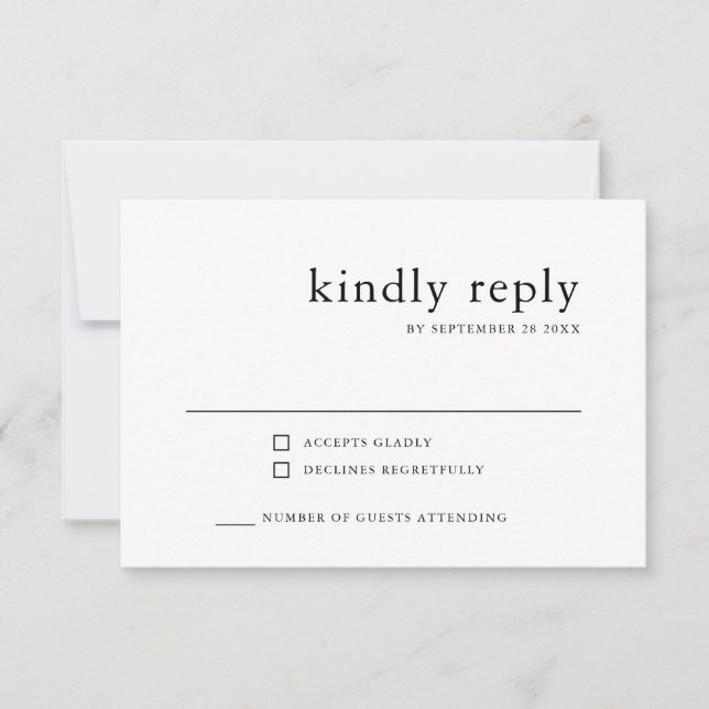 Einfache Klasse | Schwarz-Weiß-Hochzeit RSVP Karte (Vorderseite)