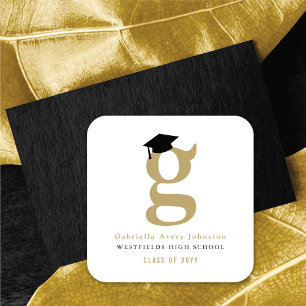 Einfache Klassik Grad Monogramm Moderne Graduierun Quadratischer Aufkleber