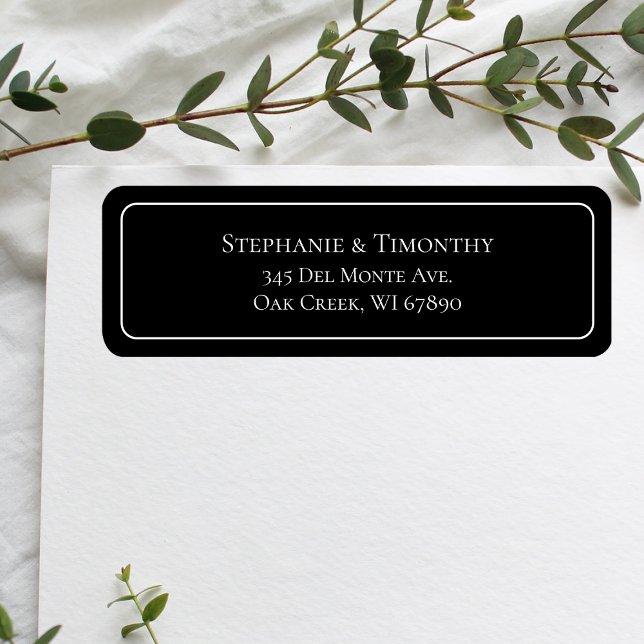 Einfache klassische Black Wedding Rücksendeadresse (Effortlessly manage wedding correspondence with our simple return labels, ensuring seamless mailing.)