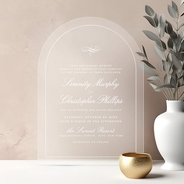 Einfache klassische Elegance Script-Hochzeit Acryleinladungen (Simple Classic Elegance Script Arch Wedding Acrylic Invitations)
