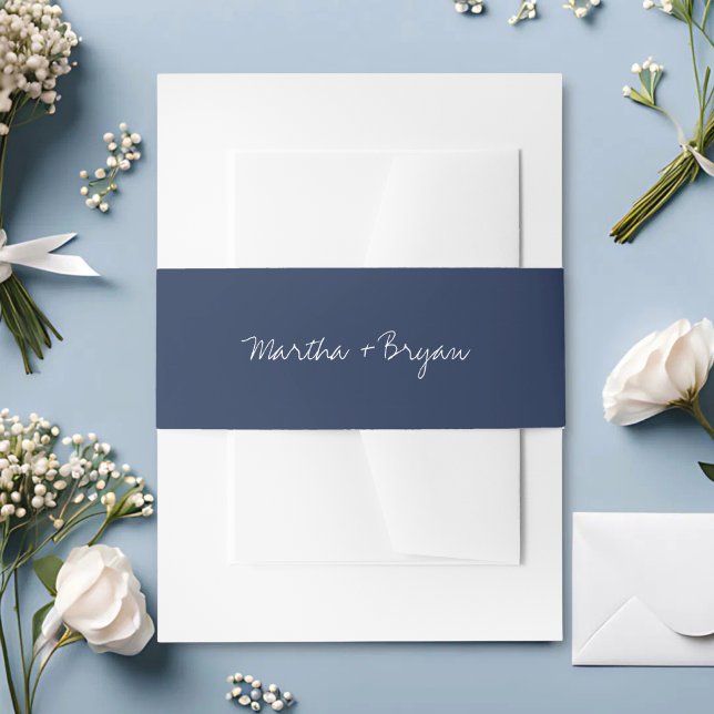 Einfache klassische Hochzeit der Marine Blau & Wei Einladungsbanderole (Von Creator hochgeladen)