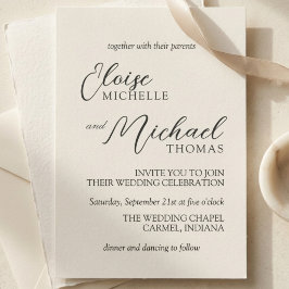 Einfache klassische Hochzeit mit Elfenbeinscript Einladung