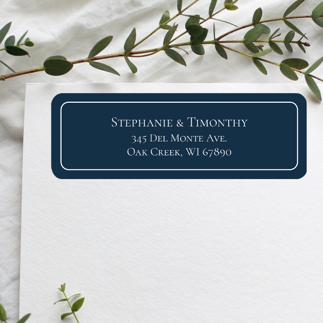 Einfache klassische Hochzeit Navy Blue Rücksendead (Effortlessly manage wedding correspondence with our simple return labels, ensuring seamless mailing.)