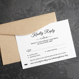 Einfache klassische Kalligraphie Schwarz-Weiß-Hoch RSVP Karte