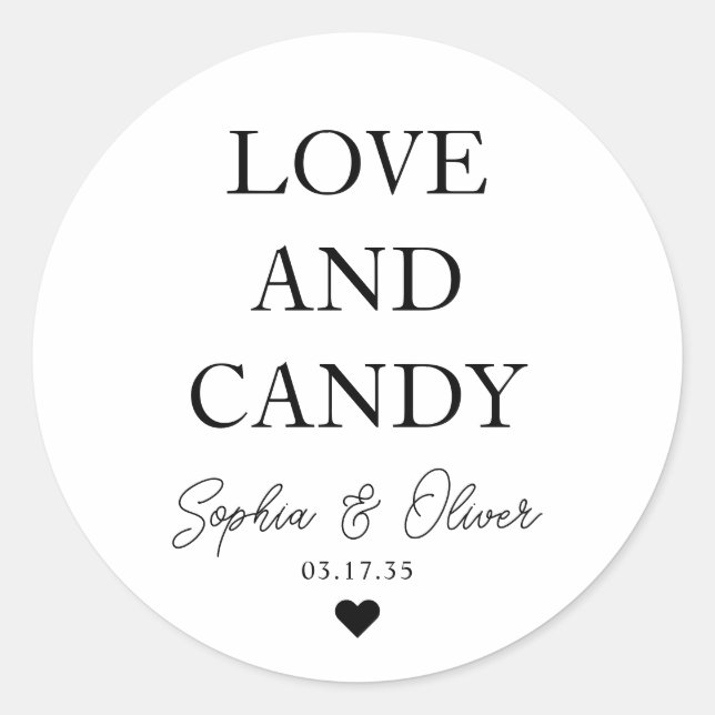 Einfache klassische LIEBE UND CANDY Herz Gastgesch Runder Aufkleber (Vorderseite)