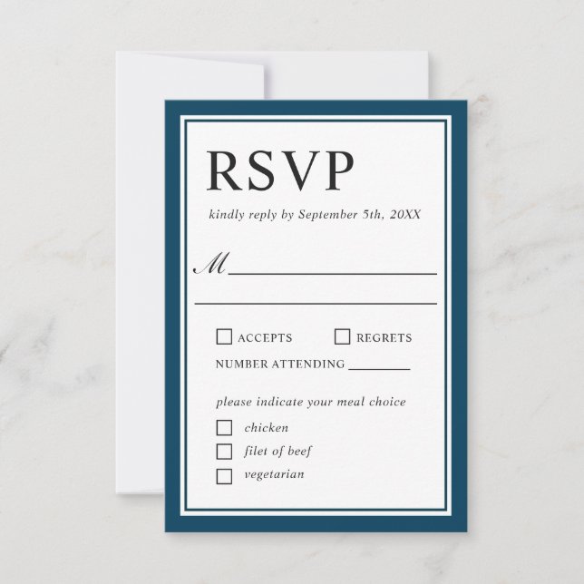 Einfache klassische Marine und White Wedding RSVP (Vorderseite)