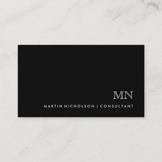 Einfache klassische Maskuline-Monogramm auf schwar Visitenkarte (Vorderseite)