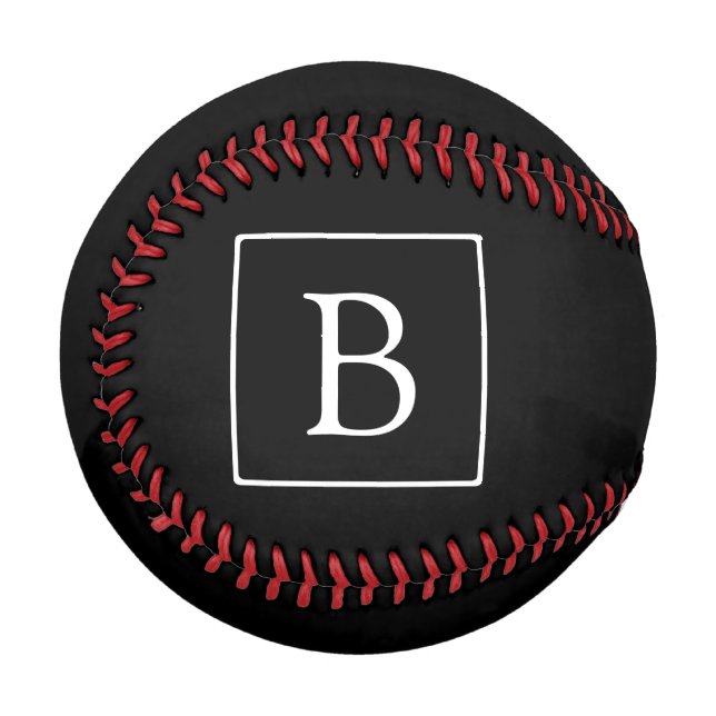 Einfache klassische Monogramm | Schwarz mit weißem Baseball (Vorderseite Links)