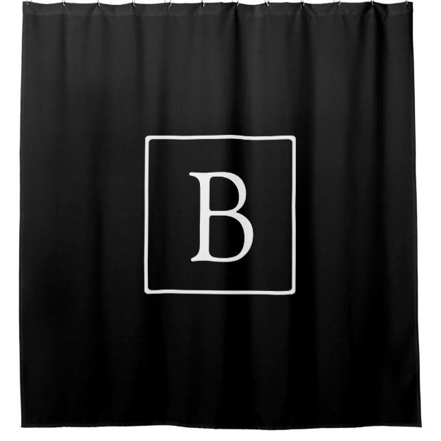 Einfache klassische Monogramm | Schwarz mit weißem Duschvorhang (Vorderseite)