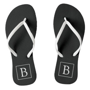Einfache klassische Monogramm   Schwarz mit weißem Flip Flops