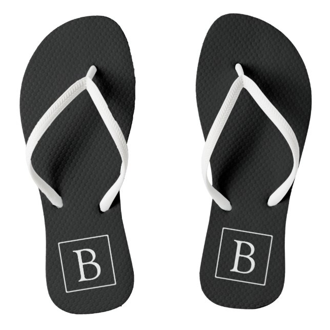 Einfache klassische Monogramm | Schwarz mit weißem Flip Flops (Fußbett)