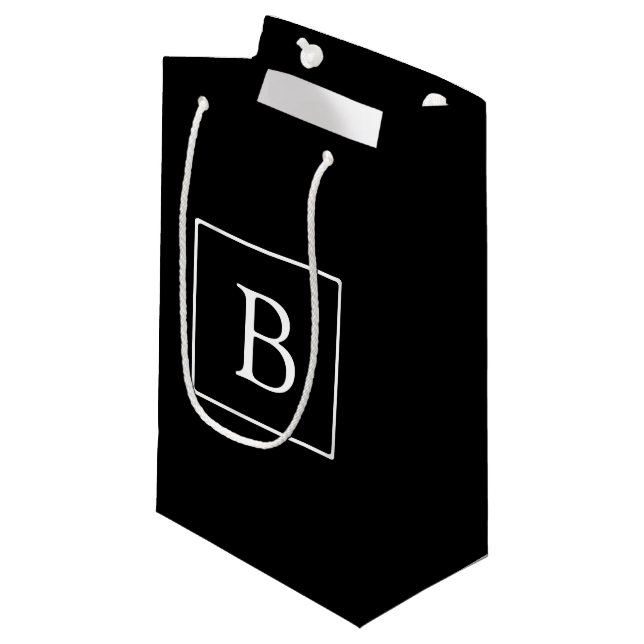 Einfache klassische Monogramm | Schwarz mit weißem Kleine Geschenktüte (Vorderseite Schrägansicht)
