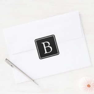 Einfache klassische Monogramm Schwarz mit weißem Quadratischer Aufkleber