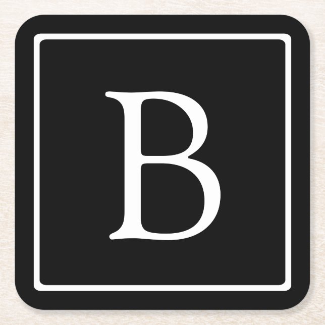Einfache klassische Monogramm | Schwarz mit weißem Rechteckiger Pappuntersetzer (Vorderseite)