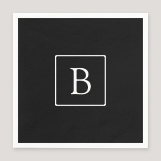 Einfache klassische Monogramm | Schwarz mit weißem Serviette