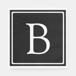 Einfache klassische Monogramm | Schwarz mit weißem Serviette