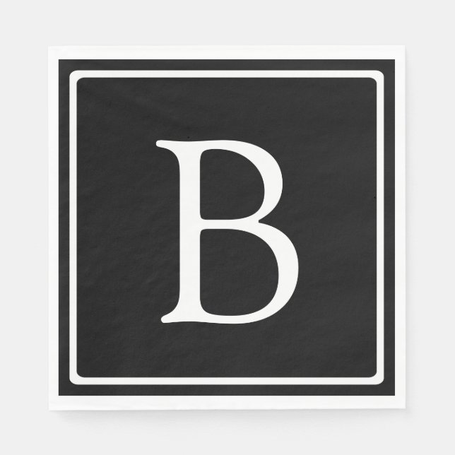 Einfache klassische Monogramm | Schwarz mit weißem Serviette (Vorderseite)