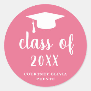 Einfache klassische Rosa- und Weiße Graduierungsk Runder Aufkleber