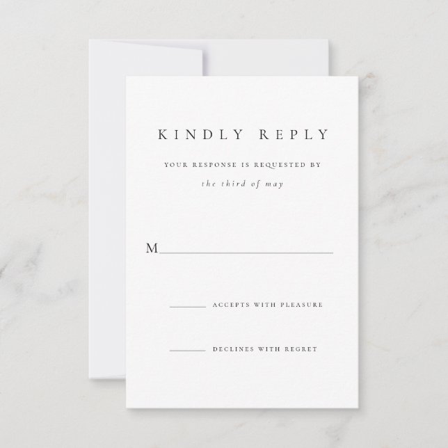 Einfache klassische Schrift Schwarz und Weiß Hochz RSVP Karte (Vorderseite)