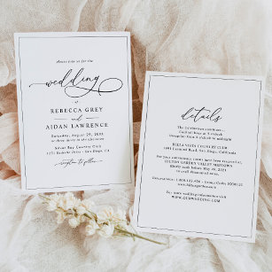 Einfache klassische Schwarz-Weiß-Hochzeit Einladung