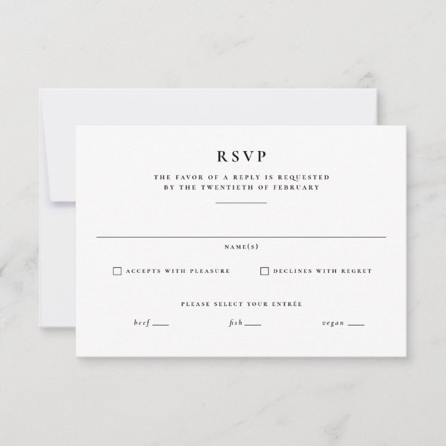 Einfache klassische Schwarz-Weiß-Hochzeit RSVP Karte (Vorderseite)