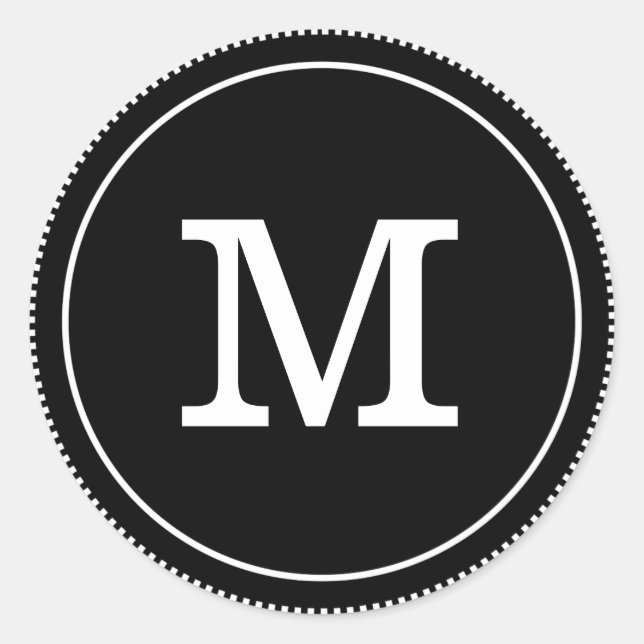 Einfache klassische Schwarz-Weiß-Monogramm Runder Aufkleber (Vorderseite)