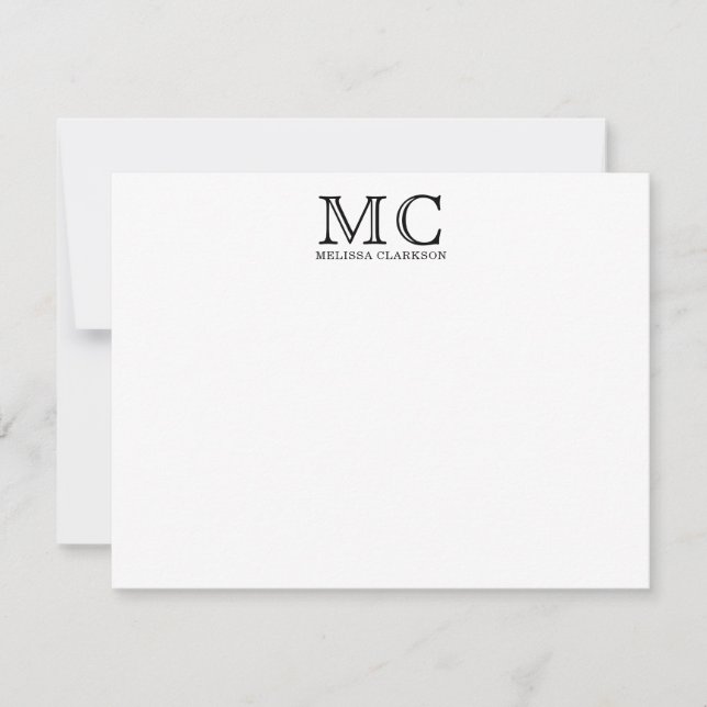 Einfache klassische Schwarze Monogramm-Typografie Mitteilungskarte (Vorderseite)