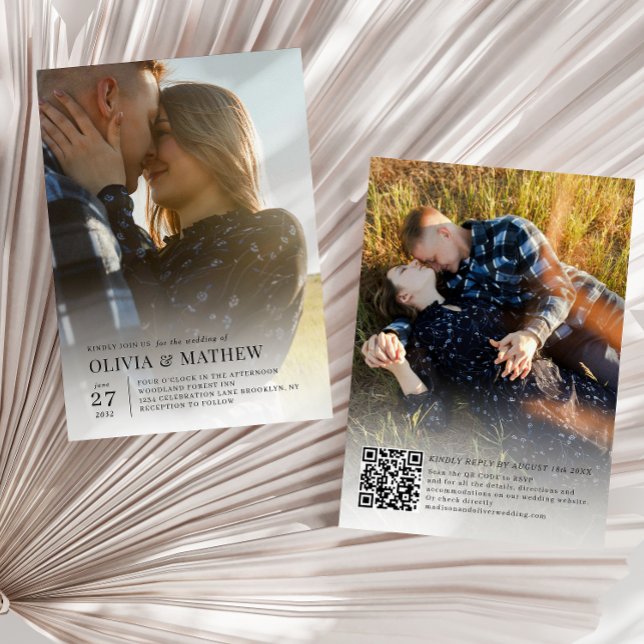 Einfache klassische Typografie 2 Foto QR Code Hoch Einladung (Von Creator hochgeladen)