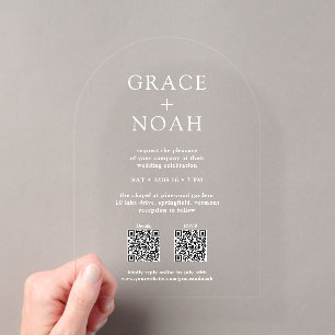 Einfache klassische Typografie QR RSVP Hochzeitsbo Acryleinladungen