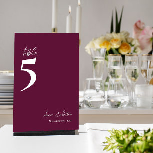 Einfache klassische Wine Color Wedding-Tischnummer Dankeskarte