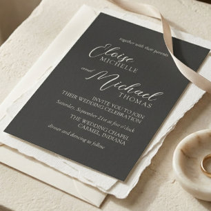 Einfache Kohle-Klassiker-Hochzeitsschrift Einladung