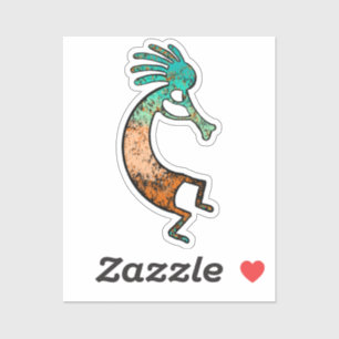 Einfache Kokopelli-Zeichnung in Orange und Blau Aufkleber