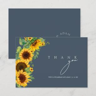 Einfache königsblaue Sonnenblumen-Blumen-Hochzeit Dankeskarte