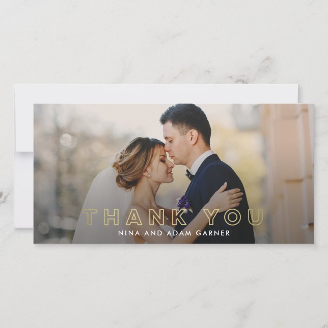 Einfache Kontur Hochzeit Vielen Dank Foto Cards Dankeskarte (Vorderseite)
