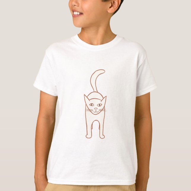 Einfache Kontur Zeichnend Katze Stehend, Hemden T-Shirt (Vorderseite)
