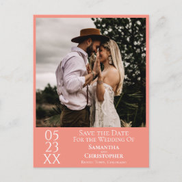 Einfache Koralle oder Lachs Hochzeit Sichern Sie d Postkarte