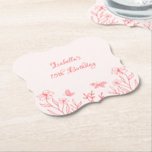 einfache korallenrosa botanische Hochzeit Untersetzer