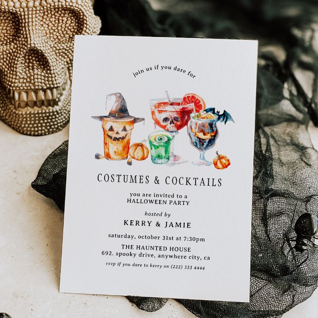 Einfache Kostüme und Cocktails Halloween-Party Einladung (Von Creator hochgeladen)