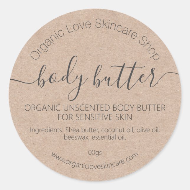 Einfache Kraft-Handgefertigte Body Butter-Scrub-Lö Runder Aufkleber (Vorderseite)