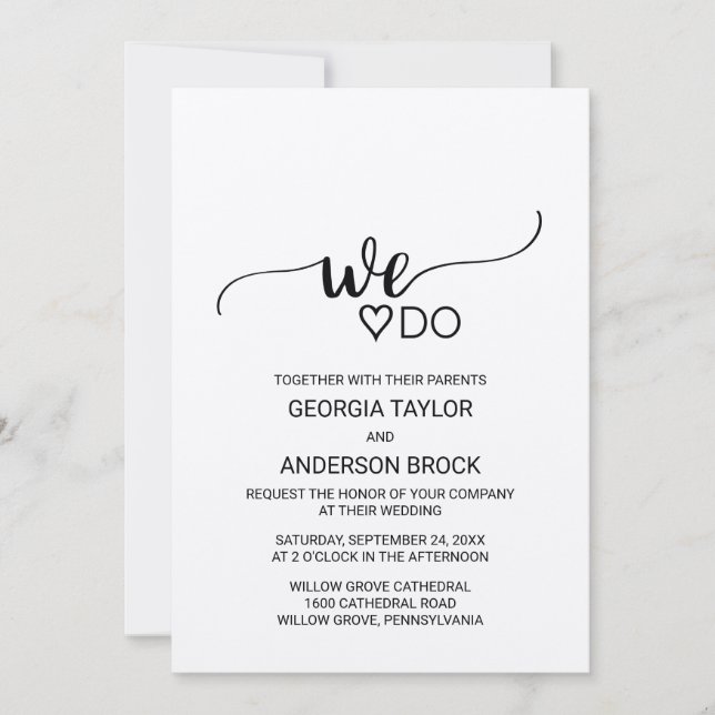 Einfache Kraft-Kalligrafie "We Do"-Hochzeit Einladung (Vorderseite)