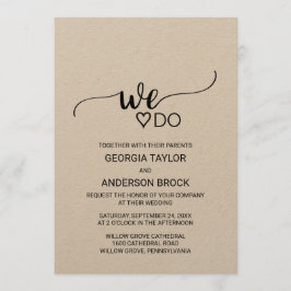 Einfache Kraft-Kalligrafie "We Do"-Hochzeit Einladung