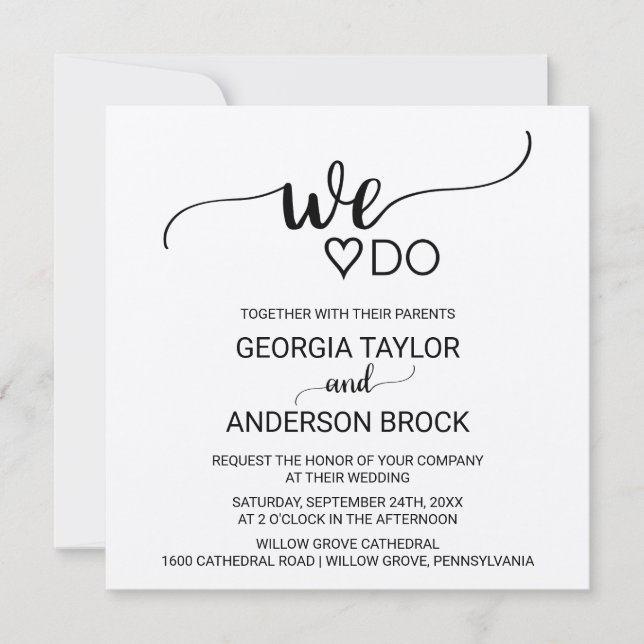 Einfache Kraft-Kalligrafie "We Do" Square Wedding Einladung (Vorderseite)