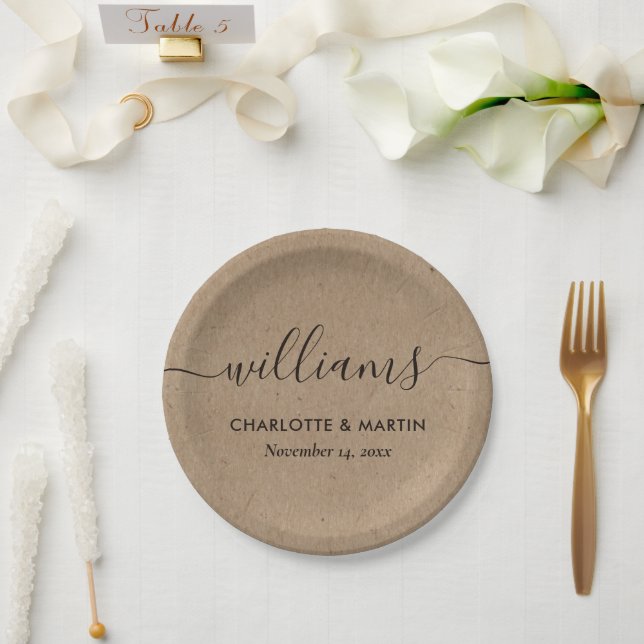 Einfache Kraft Paper Elegant Moderne Skripthochzei Pappteller (Hochzeit)