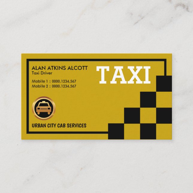 Einfache kreative Retro Black Checked Taxi Service Visitenkarte (Vorderseite)