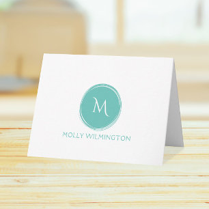 Einfache kreisförmige Monogramm Teal gefaltete Not Dankeskarte