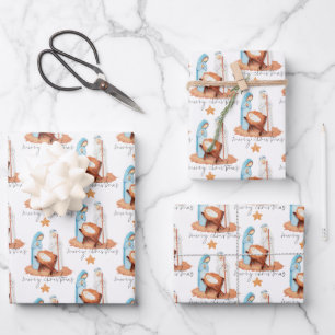 Einfache Krippe Muster Frohe Weihnachten Geschenkpapier Set